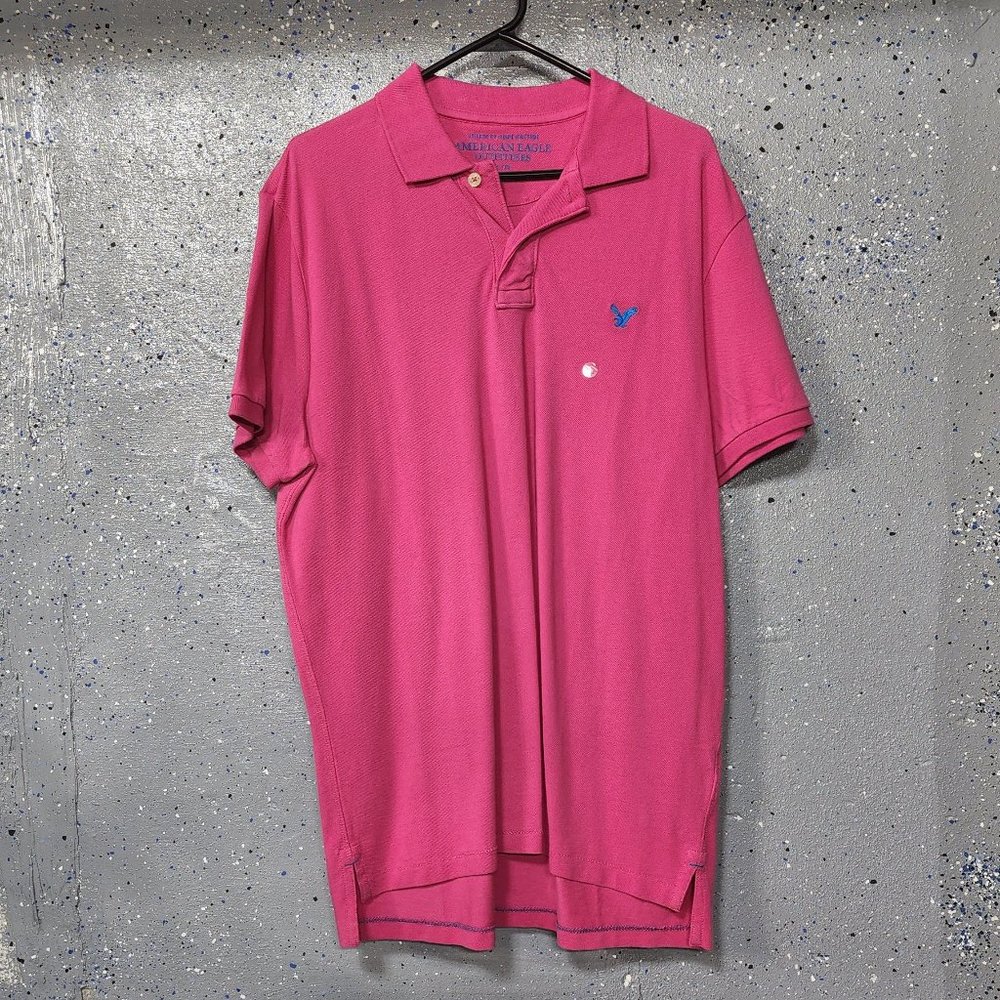 New AE American Eagle Athletic Fit Mens Pink Pique Short Sleeve Polo Shirt XL